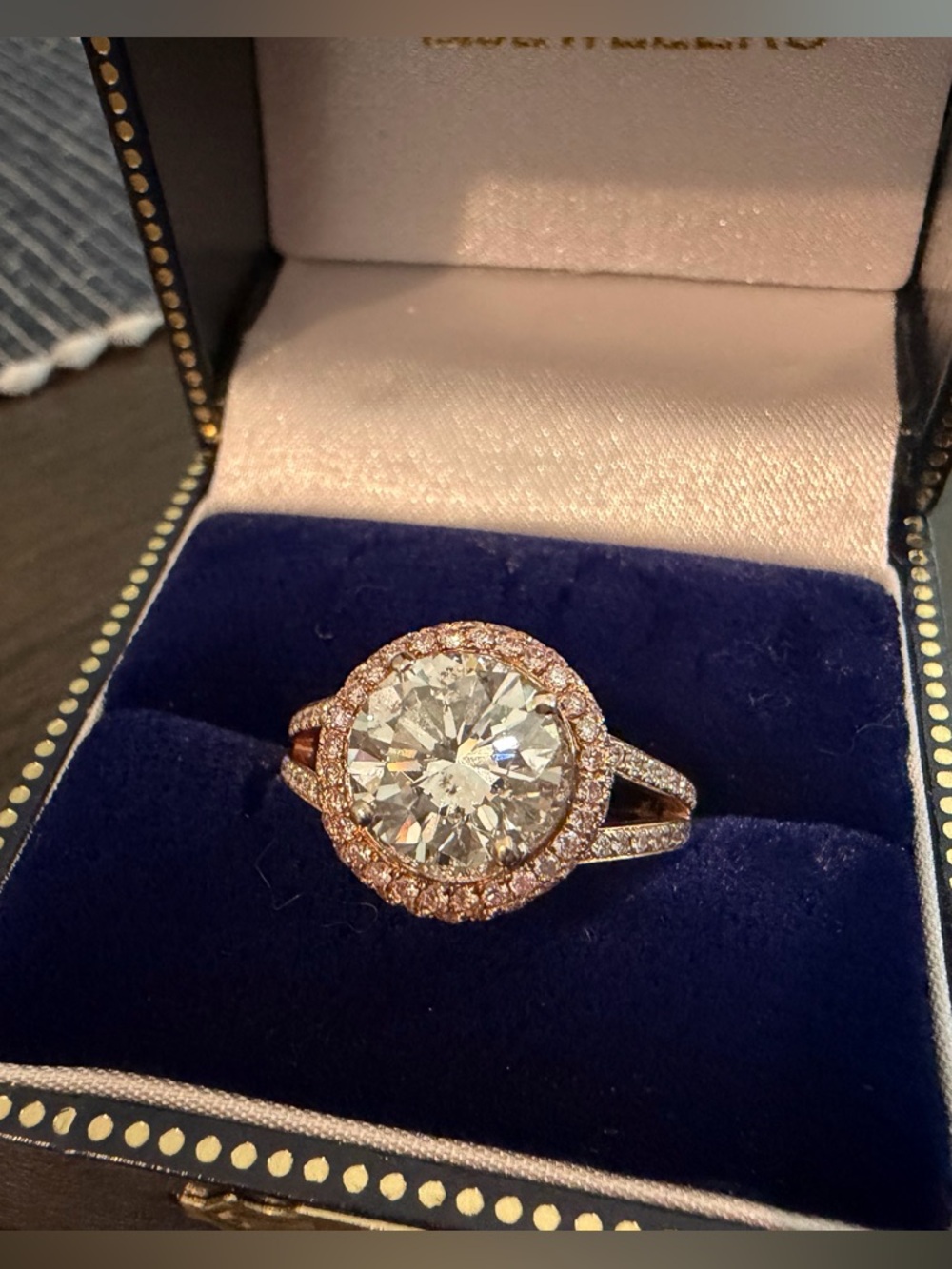 Round halo rose gold lab diamond engagement ring